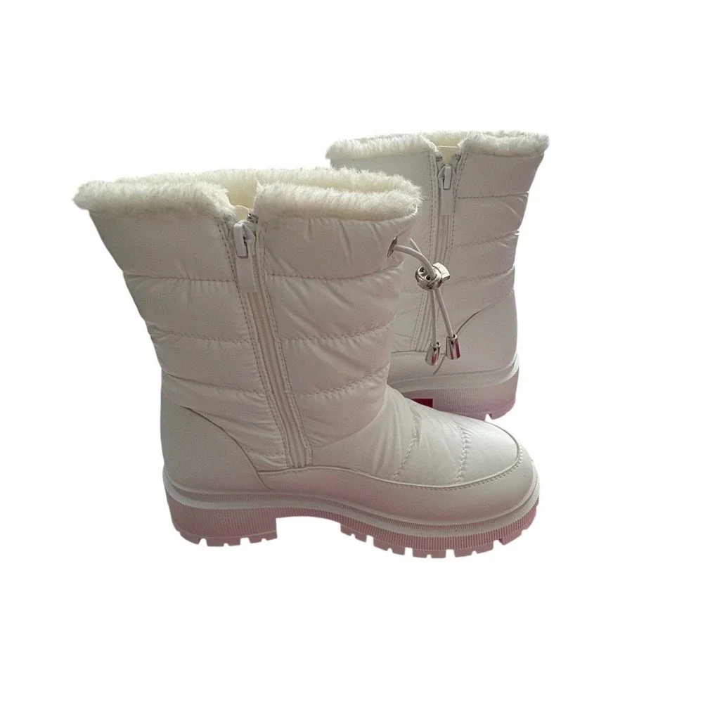 White Quilted Puffer Snow Boots Faux Fur Trim Lug Sole Ski Après Winter Womens 6
